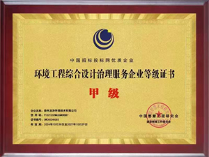 环境工程综合设计治理服务企业等级证书（甲级）